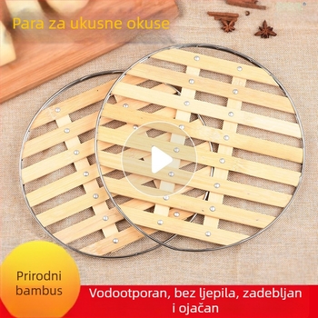 Kućni set za parenje od bambusa – okrugli stalak za parenje s pločom, košarom, podlogom, rešetkom i umetkom
