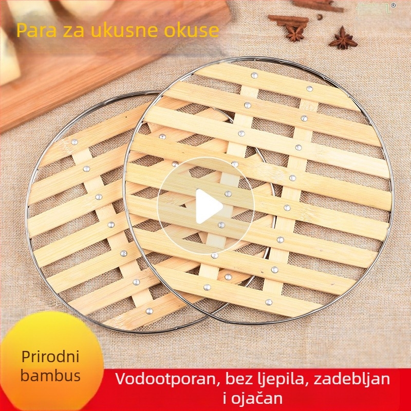 Kućni set za parenje od bambusa – okrugli stalak za parenje s pločom, košarom, podlogom, rešetkom i umetkom