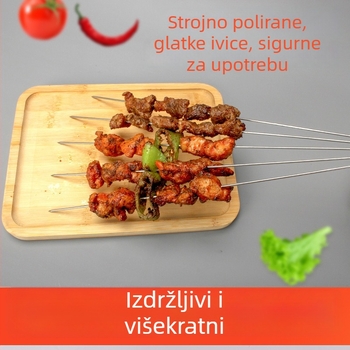 Nerđajući čelični ražnjići za roštilj, komercijalno debeli okrugli čelični ražnjići za meso i janjetinu, čelični ražnjići s kukom