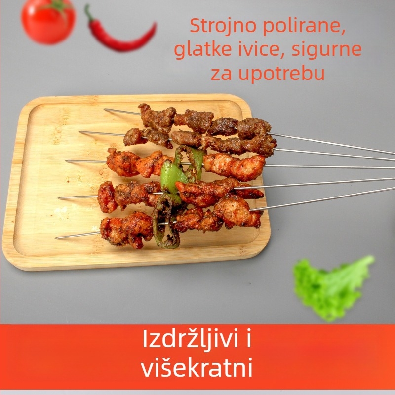 Nerđajući čelični ražnjići za roštilj, komercijalno debeli okrugli čelični ražnjići za meso i janjetinu, čelični ražnjići s kukom