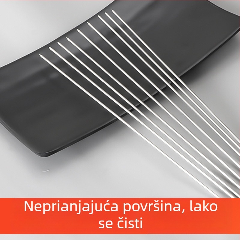 Nerđajući čelični ražnjići za roštilj, komercijalno debeli okrugli čelični ražnjići za meso i janjetinu, čelični ražnjići s kukom