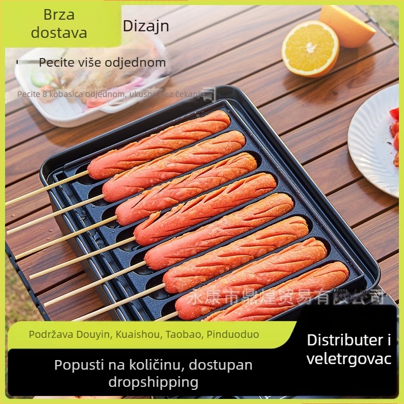 Okrugla aluminijska roštiljska tava za kobasice s hrskavom korom, prijenosna, višenamjenska