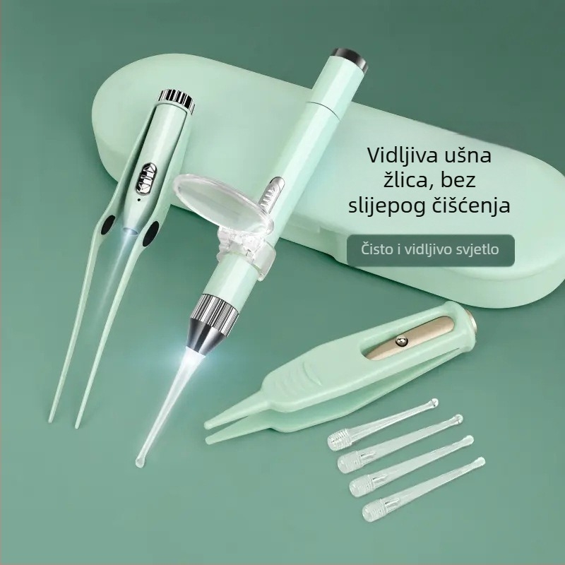 Sjajna žlica za uši sa svjetlom, mek završetak, alat za čišćenje uha za bebe i djecu