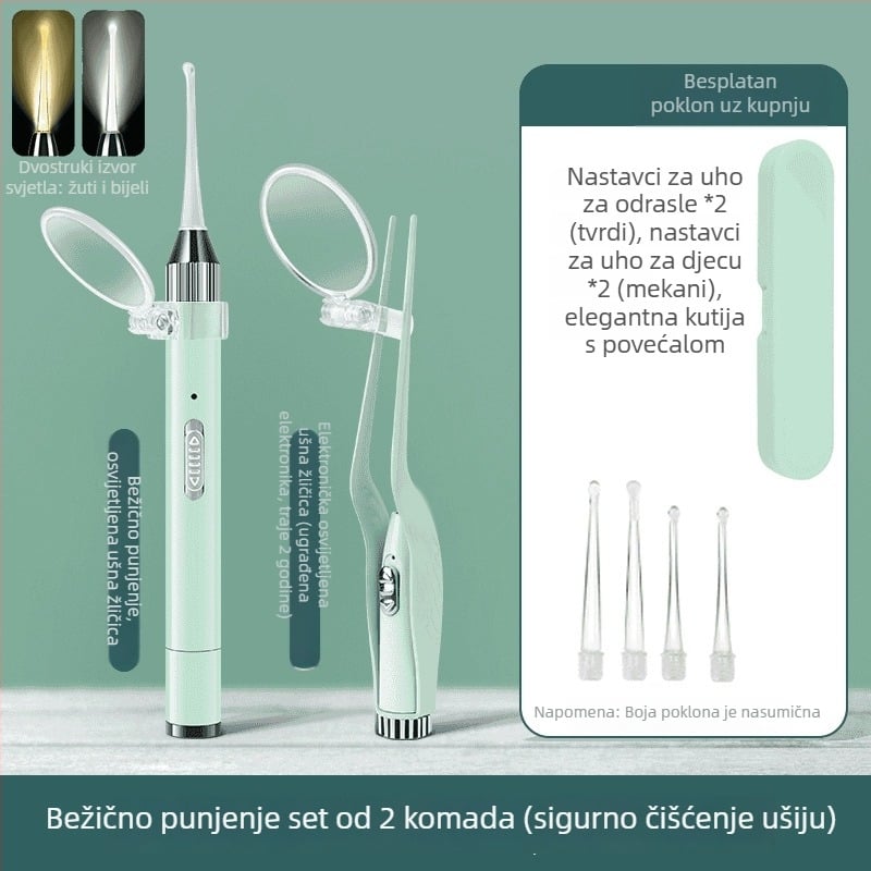 Sjajna žlica za uši sa svjetlom, mek završetak, alat za čišćenje uha za bebe i djecu