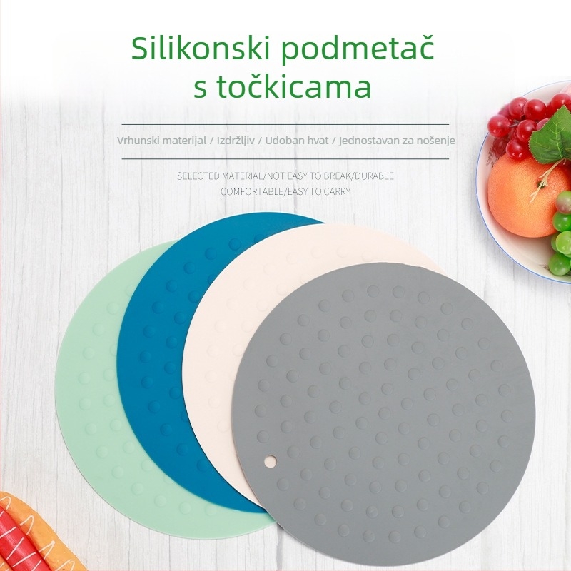 Kružna silikonska podmetač za stol s točkastim uzorkom, debela, protuklizna i otporna na toplinu