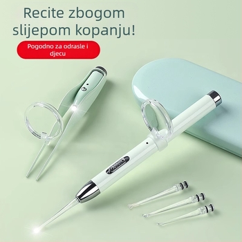 Sjajna ušna žličica za čišćenje uha sa svjetlom, mekan vrh, zelena i ljubičasta