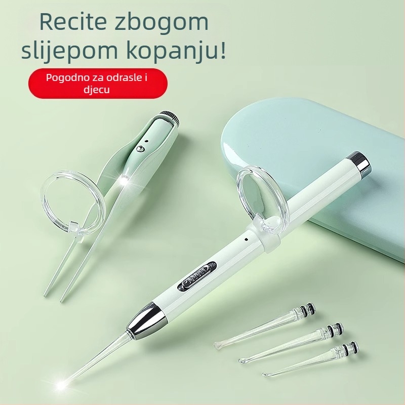 Sjajna ušna žličica za čišćenje uha sa svjetlom, mekan vrh, zelena i ljubičasta
