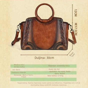 Ženska torbica na ramenu u umjetničko-retro uličnoj eleganciji s reljefnim cvjetnim motívima, svakodnevna upotreba