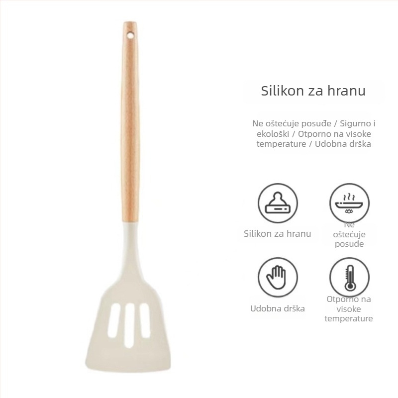 Spatula od silikona s drvenom drškom, otporna na visoke temperature, neprijanjajuća za kuhanje, 1 kom.