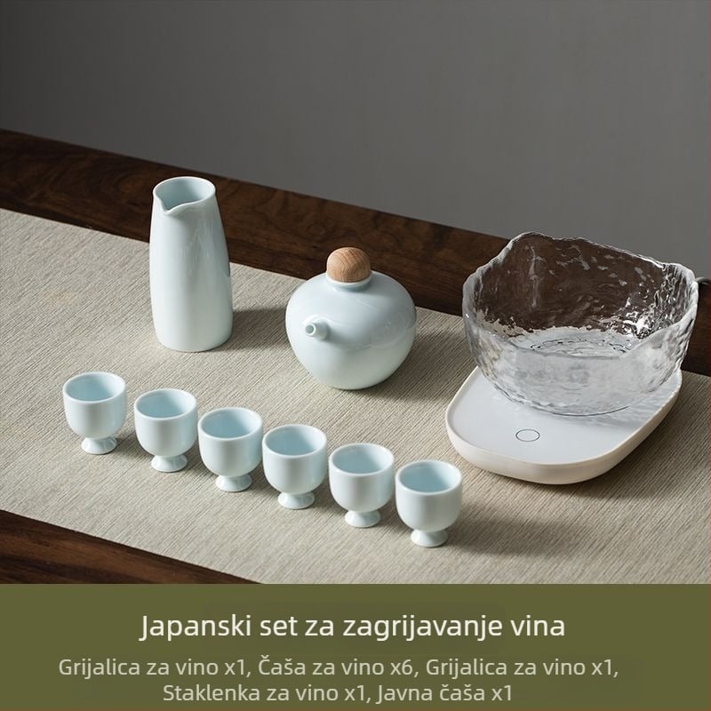 Keramički minimalistički set za vino s visokim dekanterom i malim čašama