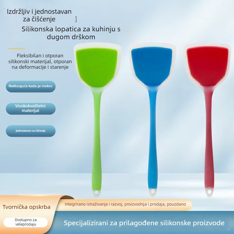 Kuhinjska silikonska spatula s dugom držalom, poluprovidna, prehrambena kvaliteta, otporna na visoke temperature, neprijanjajuća