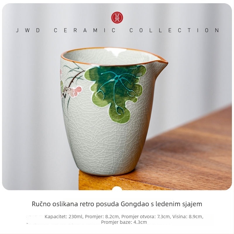 Gongfu set čaja s čašom za ravnomjernu raspodjelu (fairness cup), keramika, bijeli porcelan, ledeno kristalna glazura, motiv lotosa, retro luksuz