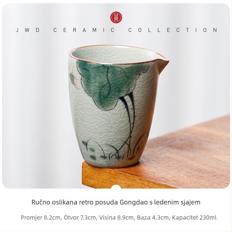 Gongfu set čaja s čašom za ravnomjernu raspodjelu (fairness cup), keramika, bijeli porcelan, ledeno kristalna glazura, motiv lotosa, retro luksuz