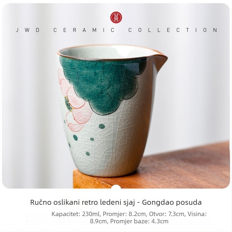 Gongfu set čaja s čašom za ravnomjernu raspodjelu (fairness cup), keramika, bijeli porcelan, ledeno kristalna glazura, motiv lotosa, retro luksuz