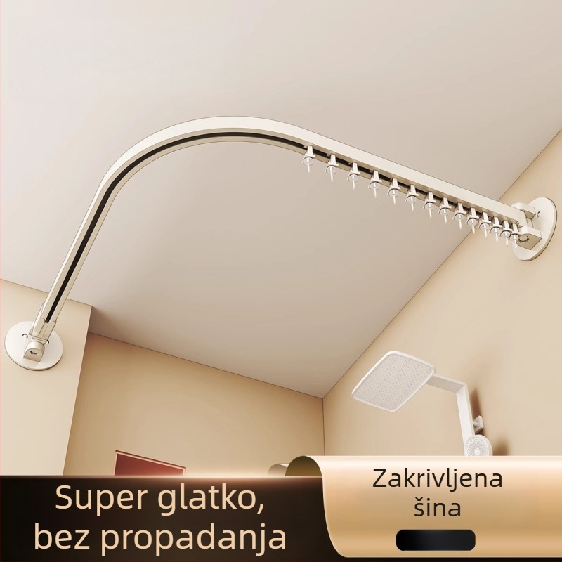 Magnetski set zavjesa za tuš, bez bušenja, zakrivljena pregradna zavjesa za kupaonicu, vodootporna tkanina za tuš, odjeljak suho–mokro, sklopiva