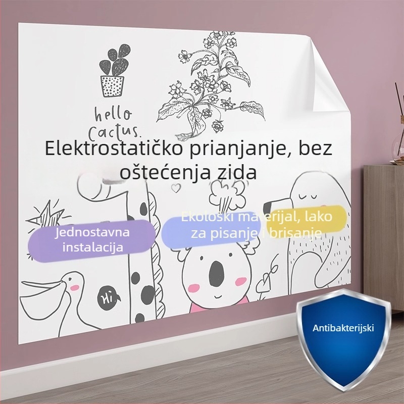 Odvojiva elektrostaticka zidna naljepnica – bijela ploča za pisanje i crtanje za djecu