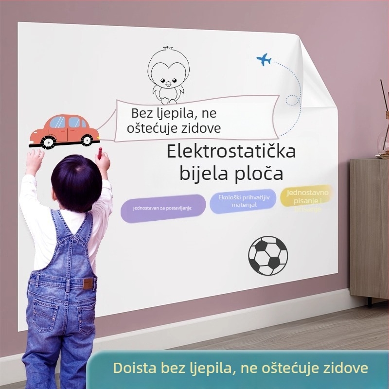 Odvojiva elektrostaticka zidna naljepnica – bijela ploča za pisanje i crtanje za djecu