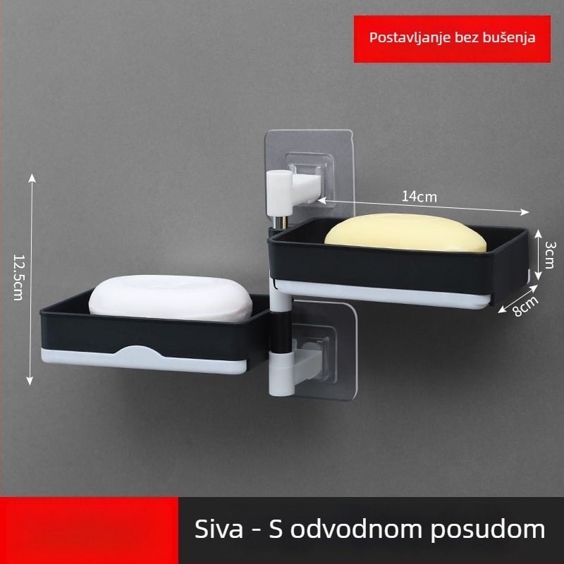 Okretni zidni dvostruki držač sapuna s odvodom za kupaonicu