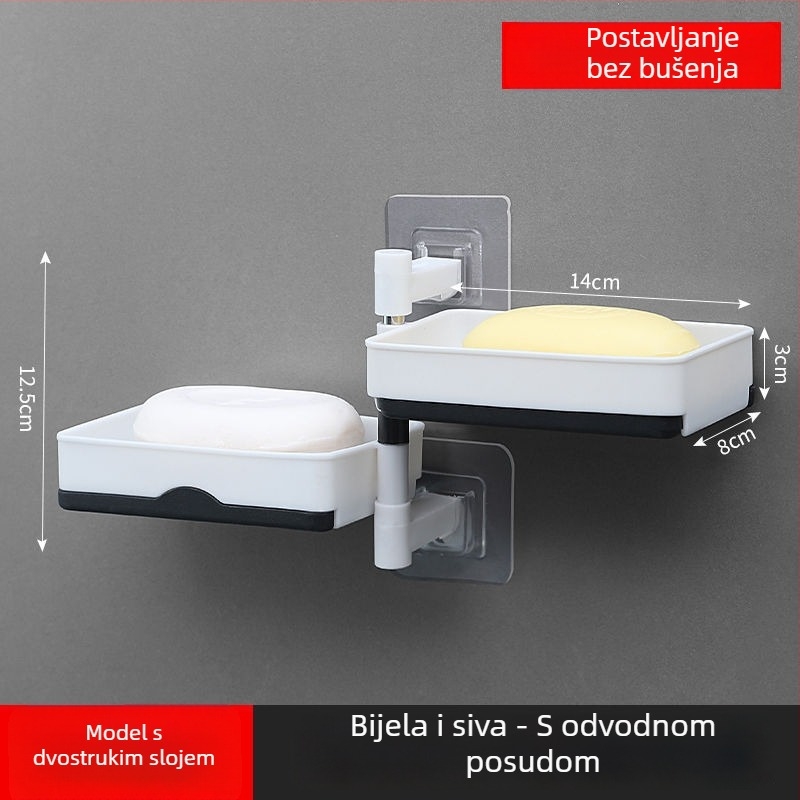 Okretni zidni dvostruki držač sapuna s odvodom za kupaonicu