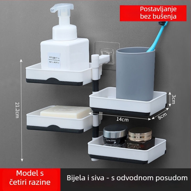 Okretni zidni dvostruki držač sapuna s odvodom za kupaonicu