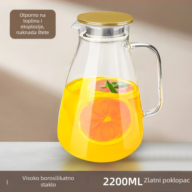 Staklena kanvica za vodu, otporna na visoke temperature, velike kapacitete, za kućnu i ugostiteljsku upotrebu