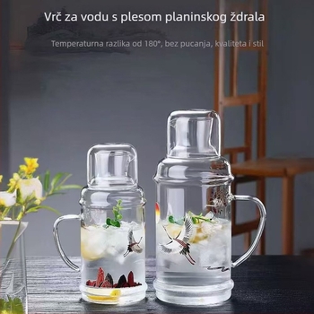 Džbana za sok od borosilikatnog stakla s poklopcem, velik kapacitet, za kućnu upotrebu – set, retro stil