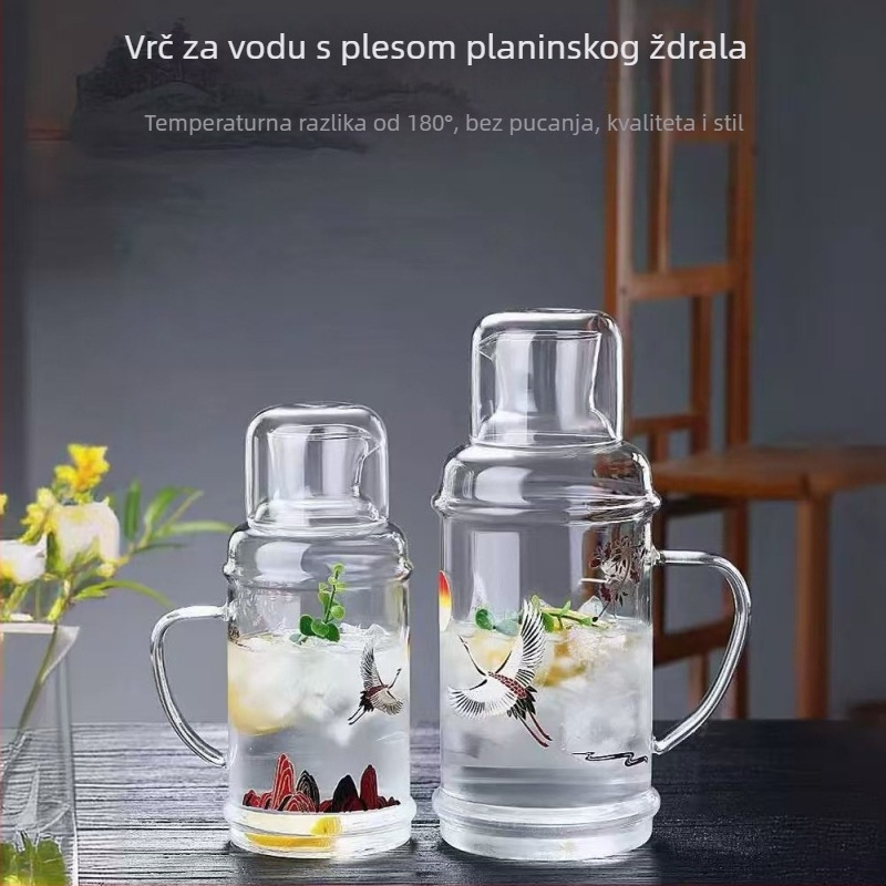 Džbana za sok od borosilikatnog stakla s poklopcem, velik kapacitet, za kućnu upotrebu – set, retro stil
