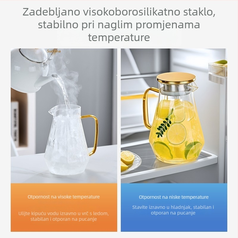 Zgušnjeni set staklenih boca za hladnu vodu velike kapacitete s ručkom, za kućnu upotrebu