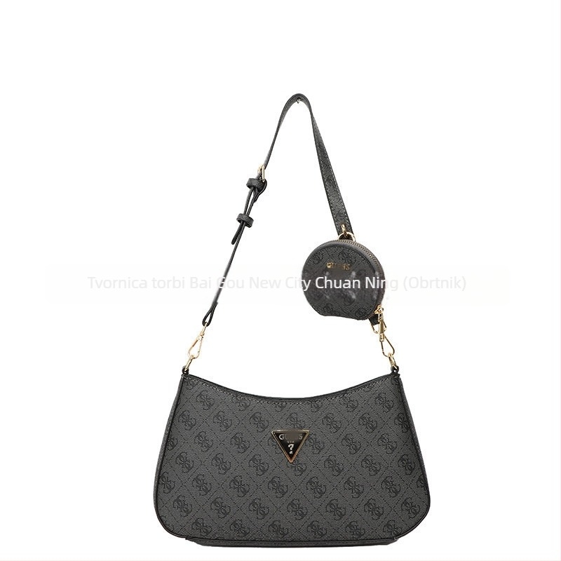 Ženska crossbody torbica u obliku polumjeseca, minimalistički dizajn, PU koža s reljefnim uzorkom, srednje veličine, unutarnja džep sa zatvaračem