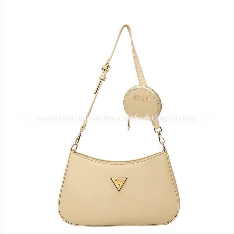 Ženska crossbody torbica u obliku polumjeseca, minimalistički dizajn, PU koža s reljefnim uzorkom, srednje veličine, unutarnja džep sa zatvaračem