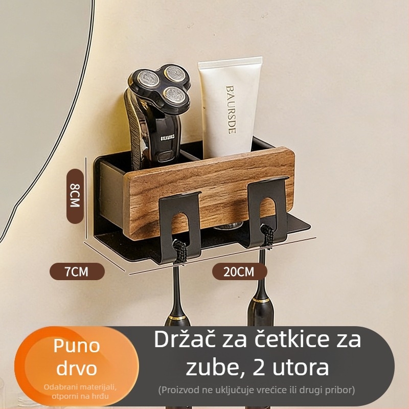 Držač četkica za zube u kupaonici od orašastog drveta, bez bušenja, držač čaše za ispiranje usta, višenamjenski