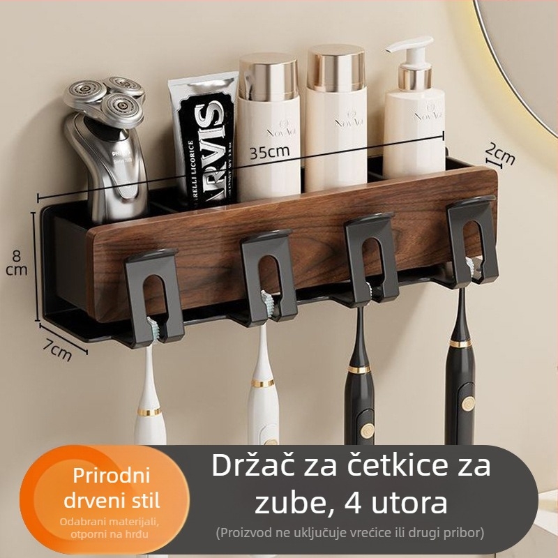 Držač četkica za zube u kupaonici od orašastog drveta, bez bušenja, držač čaše za ispiranje usta, višenamjenski