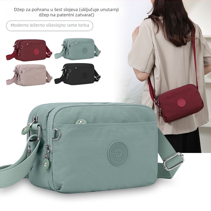 Nylon canvas crossbody torba s više pretinaca, mala kvadratna torba, ženska putna i svakodnevna torba, prilagodljiva