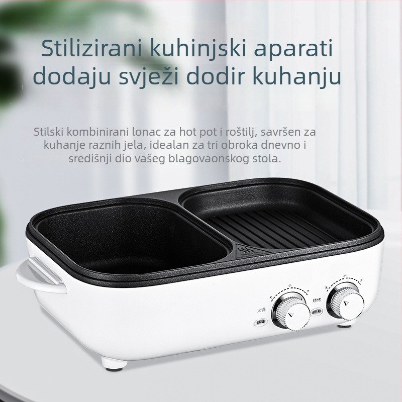 Korejskog stila: sve-u-jednom električni roštilj i lonac, kompaktna ružičasta posuda s premazom koji se ne lijepi
