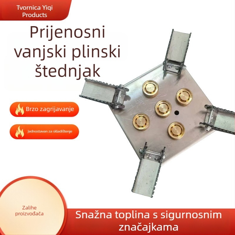Kemping plinski štednjak s pet gorionika, prijenosni, otporan na vjetar, visoke snage