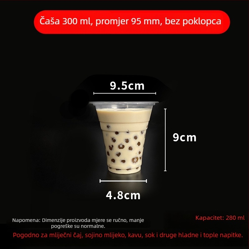 Jednokratna čaša za milk tea s poklopcem, proziran plast, promjer 95 mm, kapacitet 600 ml