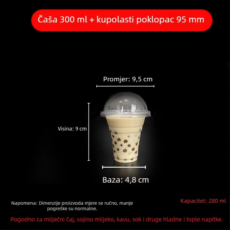 Jednokratna čaša za milk tea s poklopcem, proziran plast, promjer 95 mm, kapacitet 600 ml