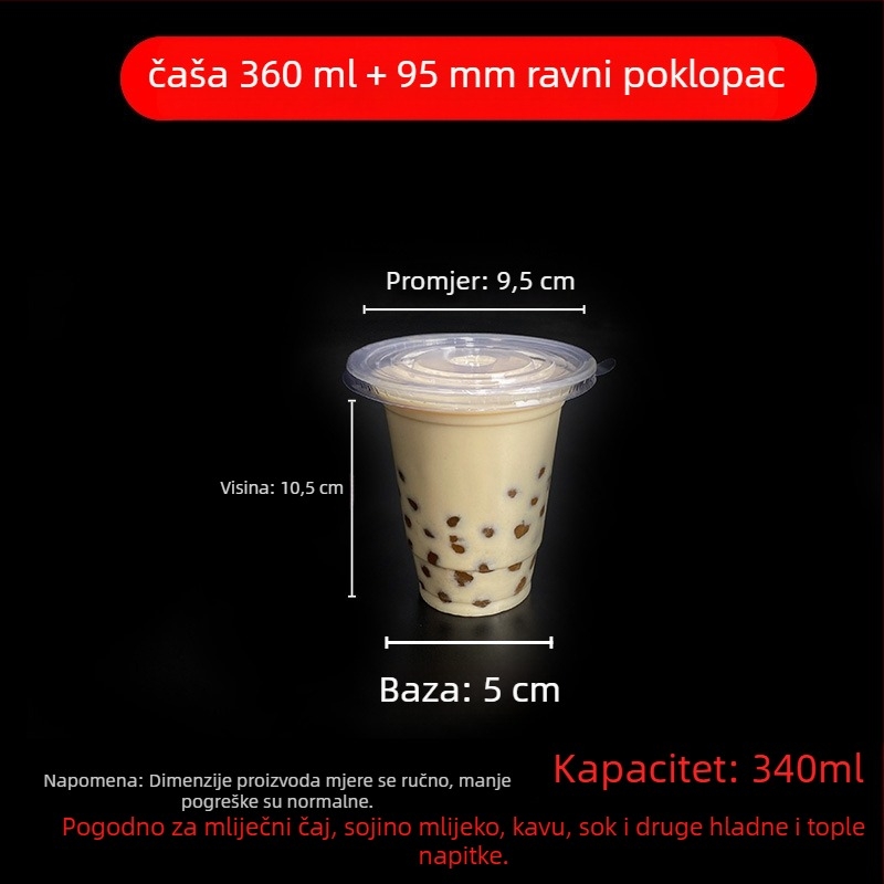Jednokratna čaša za milk tea s poklopcem, proziran plast, promjer 95 mm, kapacitet 600 ml
