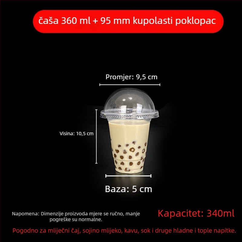 Jednokratna čaša za milk tea s poklopcem, proziran plast, promjer 95 mm, kapacitet 600 ml
