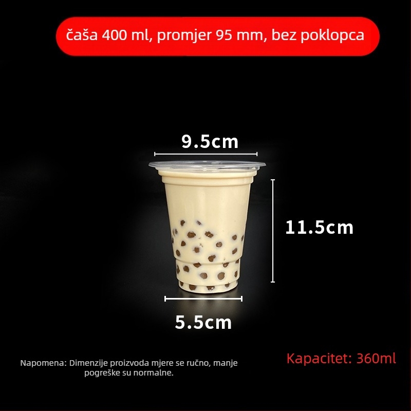 Jednokratna čaša za milk tea s poklopcem, proziran plast, promjer 95 mm, kapacitet 600 ml