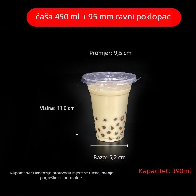 Jednokratna čaša za milk tea s poklopcem, proziran plast, promjer 95 mm, kapacitet 600 ml