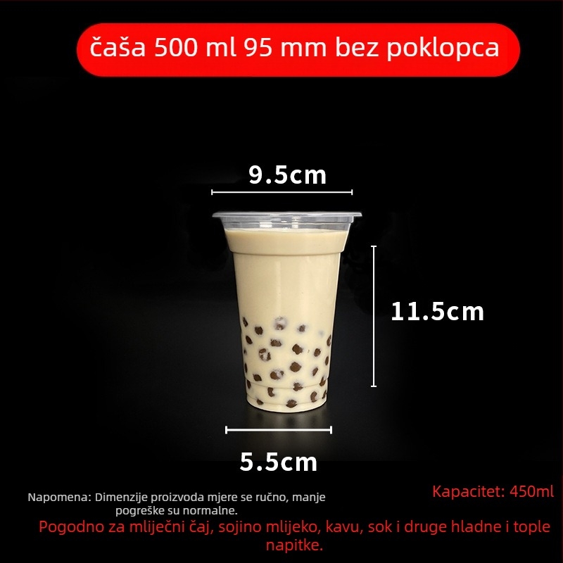 Jednokratna čaša za milk tea s poklopcem, proziran plast, promjer 95 mm, kapacitet 600 ml