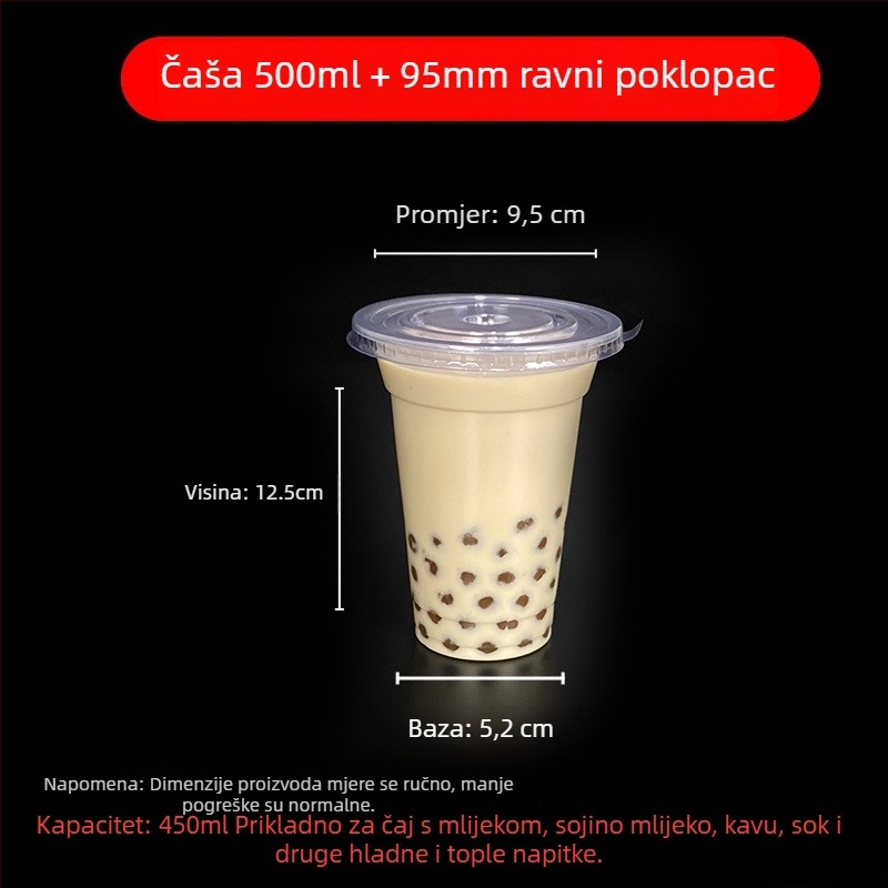 Jednokratna čaša za milk tea s poklopcem, proziran plast, promjer 95 mm, kapacitet 600 ml