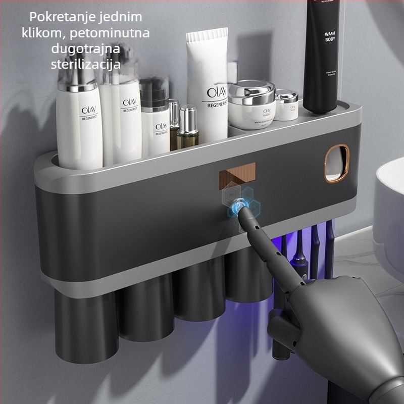 Držač za četkice s UV sterilizacijom, višenamjenski, zidni bez bušenja, grafitno siva