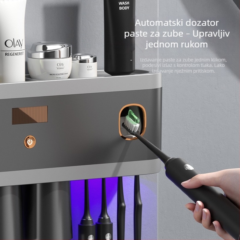 Držač za četkice s UV sterilizacijom, višenamjenski, zidni bez bušenja, grafitno siva