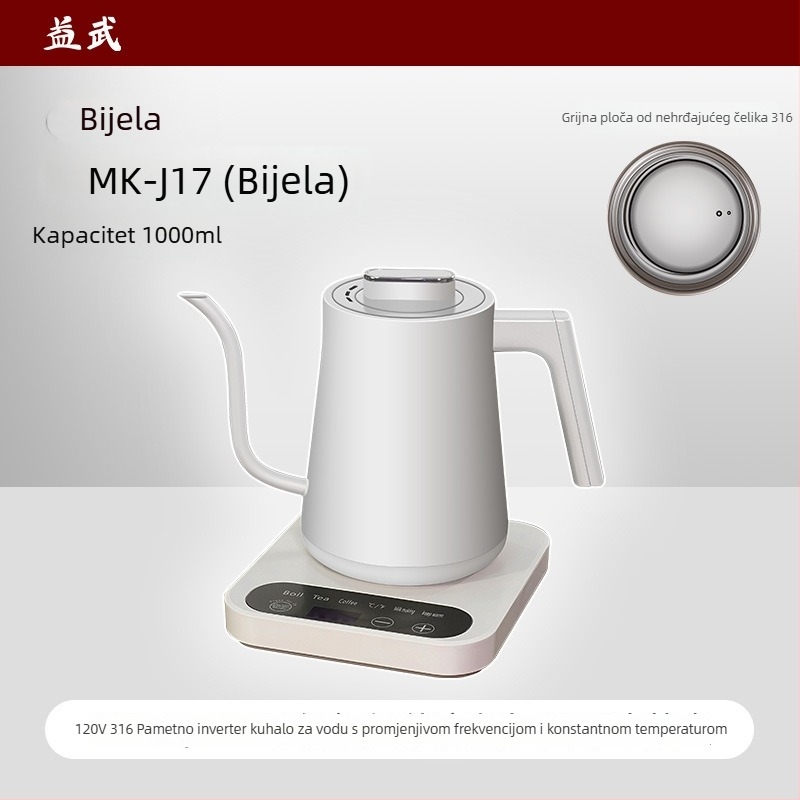 Električni čajnik s konstantnom temperaturom, prikaz temperature u stvarnom vremenu, 0,8 L, tijelo od nehrđajućeg čelika + ABS, automatsko isključivanje, baza 360°