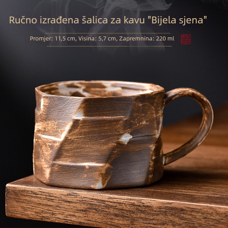 Šalica za kavu u japanskom stilu, ručno izrađena, retro rustikalna keramika s tanjurićem, set za pour-over kavu