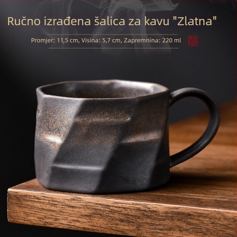 Šalica za kavu u japanskom stilu, ručno izrađena, retro rustikalna keramika s tanjurićem, set za pour-over kavu