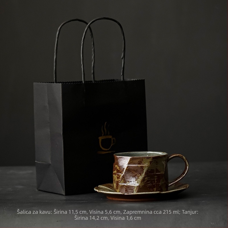 Šalica za kavu u japanskom stilu, ručno izrađena, retro rustikalna keramika s tanjurićem, set za pour-over kavu