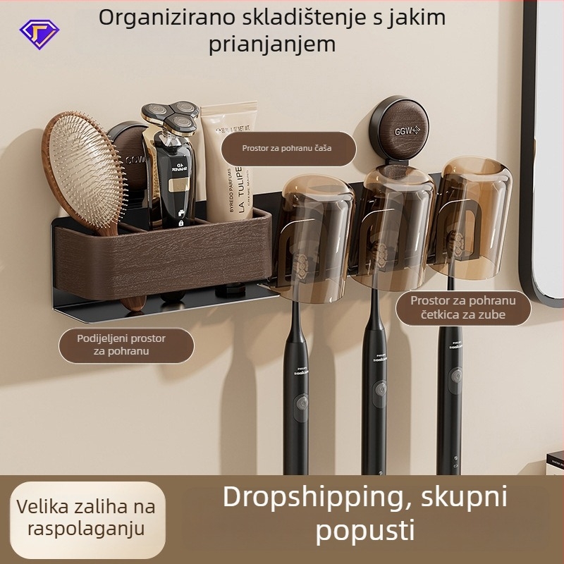 Držač za četkice za zube s usisnom čašom, zidni, bez bušenja, za kupaonicu